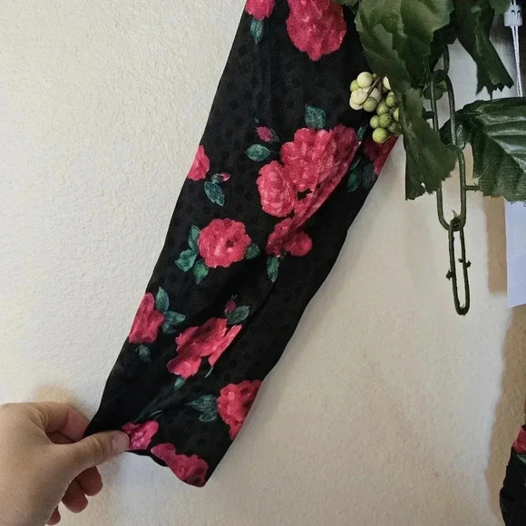 NWT Ronny Kobo Nora Dress S Black Pink Floral Silk Blend Ruched Bodycon Mini - Picture 8 of 15